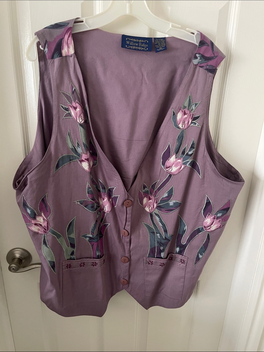 Lavender Floral Embroidered Button Vest with matching crinkle skirt. - Picture 2 of 5